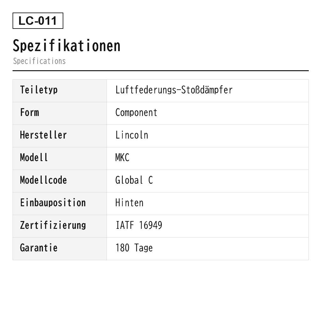 Lincoln MKC 2015-2019 Hinten Luftfederungs-Stoßdämpfer (EJ7Z18125E, EJ7Z18125G, EJ7Z18125K, EJ7Z18125L) 2