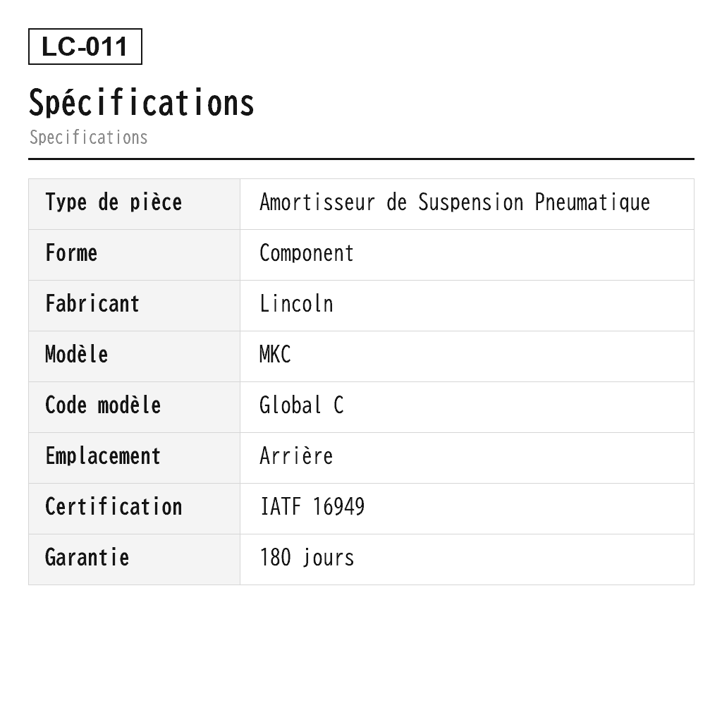 Lincoln MKC 2015-2019 Arrière Amortisseur de Suspension Pneumatique (EJ7Z18125E, EJ7Z18125G, EJ7Z18125K, EJ7Z18125L) 2