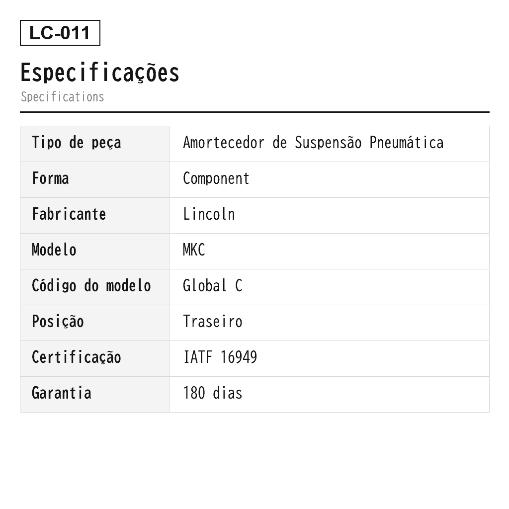 Lincoln MKC 2015-2019 Traseiro Amortecedor de Suspensão Pneumática (EJ7Z18125E, EJ7Z18125G, EJ7Z18125K, EJ7Z18125L) 2