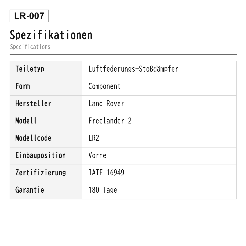 Land Rover Freelander 2 LR2 2008-2015 Vorne Luftfederungs-Stoßdämpfer (LR001139, LR001141, LR026066, LR026068, LR031665, LR031667) 2