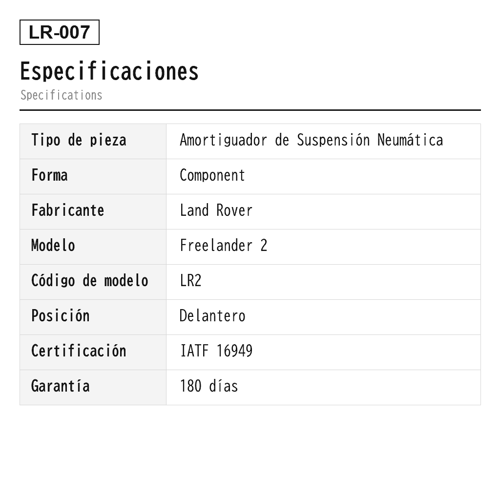 Land Rover Freelander 2 LR2 2008-2015 Delantero Amortiguador de Suspensión Neumática (LR001139, LR001141, LR026066, LR026068, LR031665, LR031667) 2