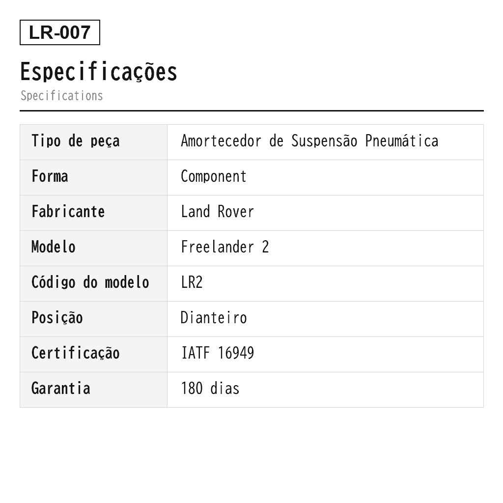 Land Rover Freelander 2 LR2 2008-2015 Dianteiro Amortecedor de Suspensão Pneumática (LR001139, LR001141, LR026066, LR026068, LR031665, LR031667) 2