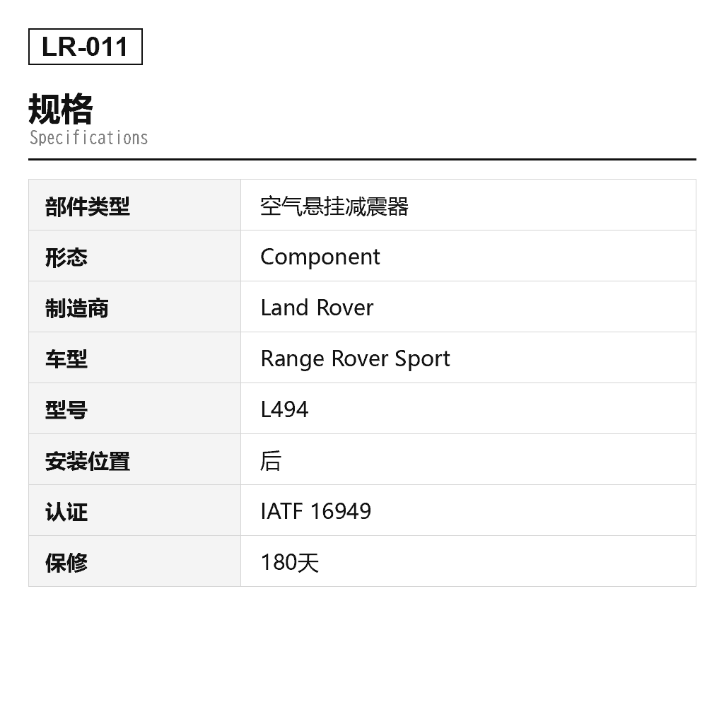 Land Rover Range Rover Sport L494 2014-2020 后 空气悬挂减震器（LR045270, LR047132, LR062385, LR100873, LR103602） 2