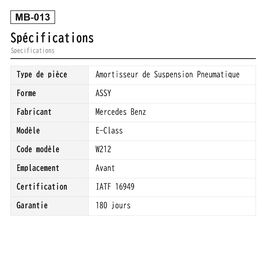 Mercedes Benz E-Class W212 CLS W218 4MATIC Avant Amortisseur de Suspension Pneumatique (A2123201938, A2123202038, A2123203338, A2123203438, A2123208113, A2123208213, A2123234600) 2