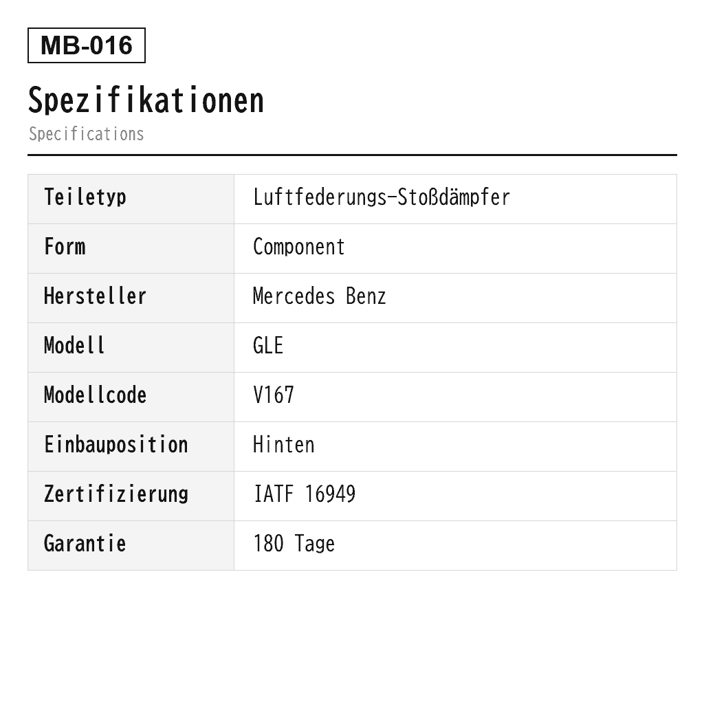 Mercedes Benz GLE C167 V167 2019- Hinten Luftfederungs-Stoßdämpfer (1673200230, 1673202501, 1673204400, 1673205903, 1673206003, 1673208901, 1673209001, A1673200230, A1673202501, A1673204400, A1673205903, A1673206003, A1673208901, A1673209001) 2