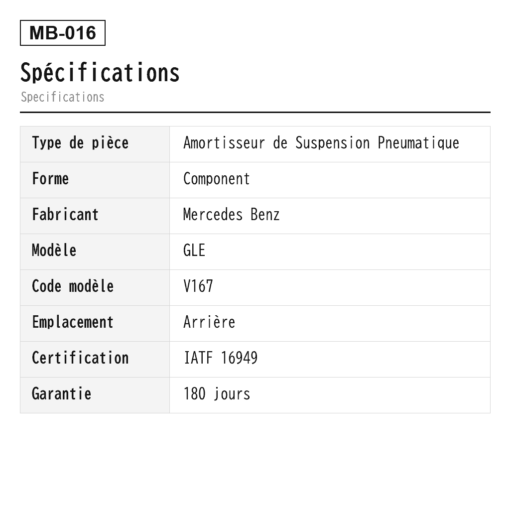 Mercedes Benz GLE C167 V167 2019- Arrière Amortisseur de Suspension Pneumatique (1673200230, 1673202501, 1673204400, 1673205903, 1673206003, 1673208901, 1673209001, A1673200230, A1673202501, A1673204400, A1673205903, A1673206003, A1673208901, A1673209001) 2