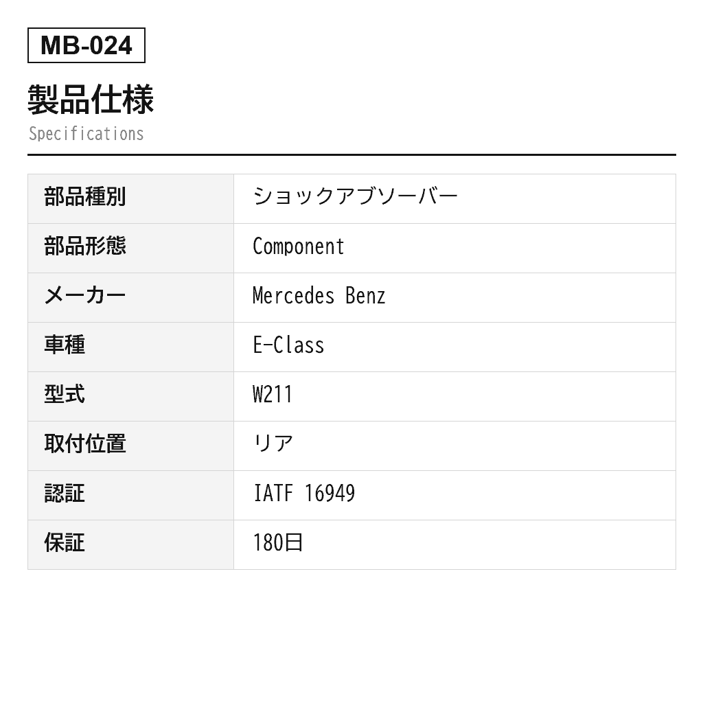 Mercedes Benz（ベンツ） Eクラス W211 CLS C219 2006-2009 リアエアサスペンションショックアブソーバー（2113200631, 2113260100, 2113262400, 2113262700, 2113262800, 2113266800, 2113267300, 2193260300, 2193260400, A2113200631, A2113260100, A2113262400, A2113262700, A2113262800, A2113266800, A2113267300, A2193260300, A2193260400） 2