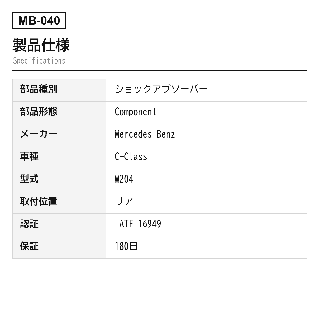 Mercedes Benz（ベンツ） Cクラス W204 Eクラス C207 2008-2016 リアエアサスペンションショックアブソーバー（2043201231, 2043260500, 2043260598, 2043262900, 2073201930, 2073202530, A2043201231, A2043260600, A2073202130） 2