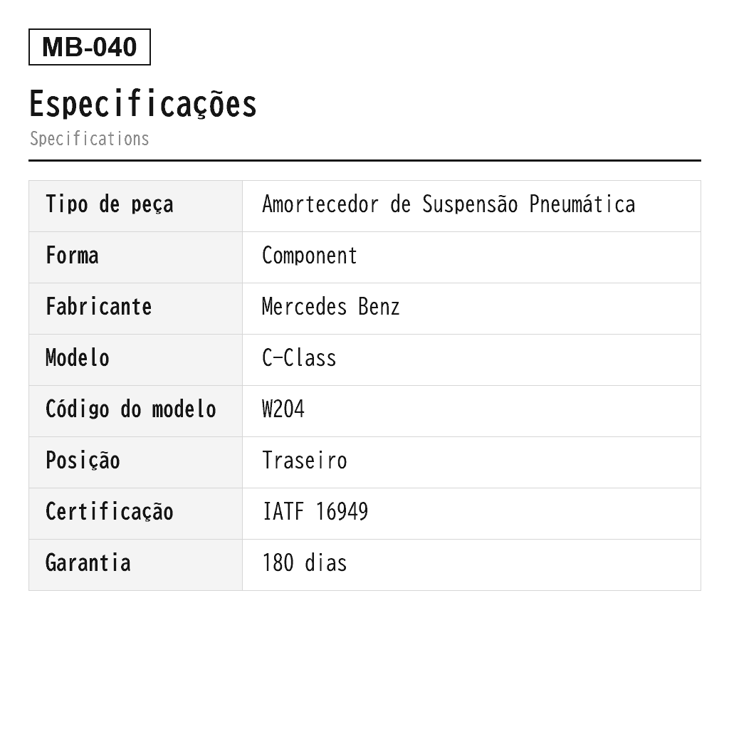 Mercedes Benz C-Class W204 E-Class C207 2008-2016 Traseiro Amortecedor de Suspensão Pneumática (2043201231, 2043260500, 2043260598, 2043262900, 2073201930, 2073202530, A2043201231, A2043260600, A2073202130) 2