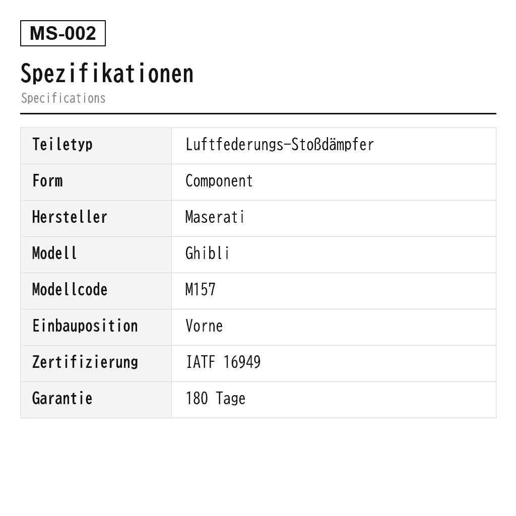 Maserati Ghibli M157 2014-2019 Vorne Luftfederungs-Stoßdämpfer (670008896, 06700088960, 670153412) 2