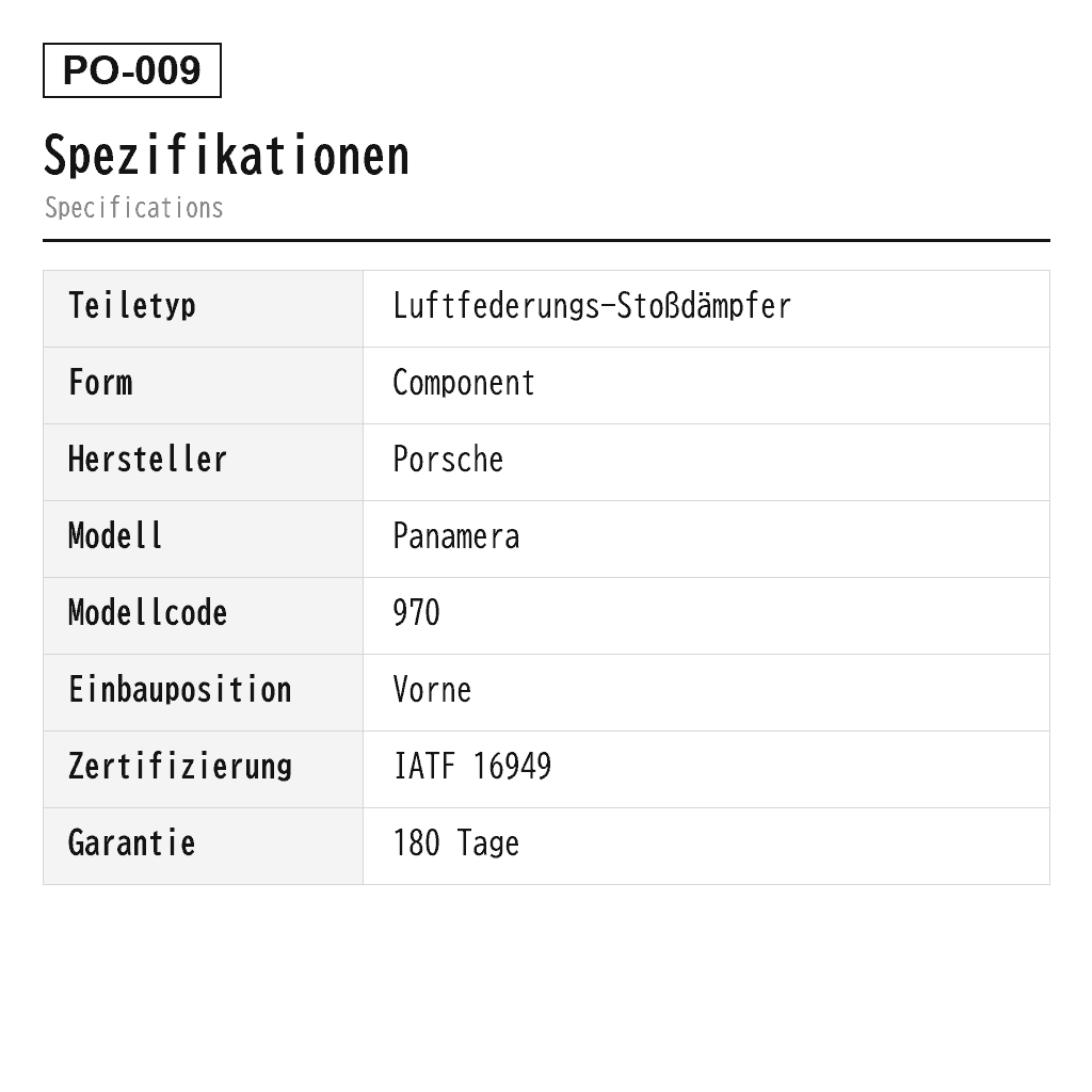 Porsche Panamera 970 2010-2017 Vorne Luftfederungs-Stoßdämpfer (97034304104, 97034304130, 97034304131) 2