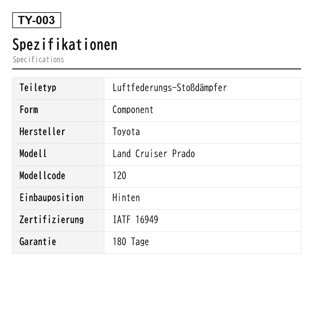 Toyota Land Cruiser Prado 120 2003-2009 Hinten Luftfederungs-Stoßdämpfer (48530-60071, 48530-60100, 48530-69175, 48530-69185, 48530-69205, 48530-69485, 4853060070) 2