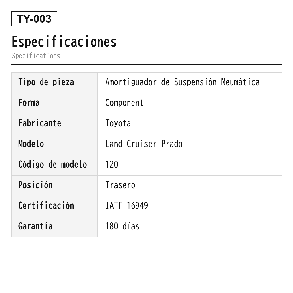 Toyota Land Cruiser Prado 120 2003-2009 Trasero Amortiguador de Suspensión Neumática (48530-60071, 48530-60100, 48530-69175, 48530-69185, 48530-69205, 48530-69485, 4853060070) 2