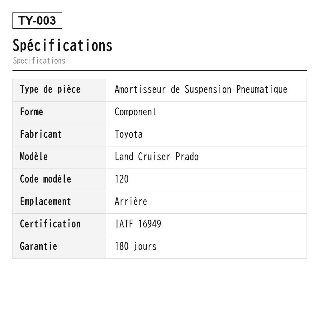Toyota Land Cruiser Prado 120 2003-2009 Arrière Amortisseur de Suspension Pneumatique (48530-60071, 48530-60100, 48530-69175, 48530-69185, 48530-69205, 48530-69485, 4853060070) 2
