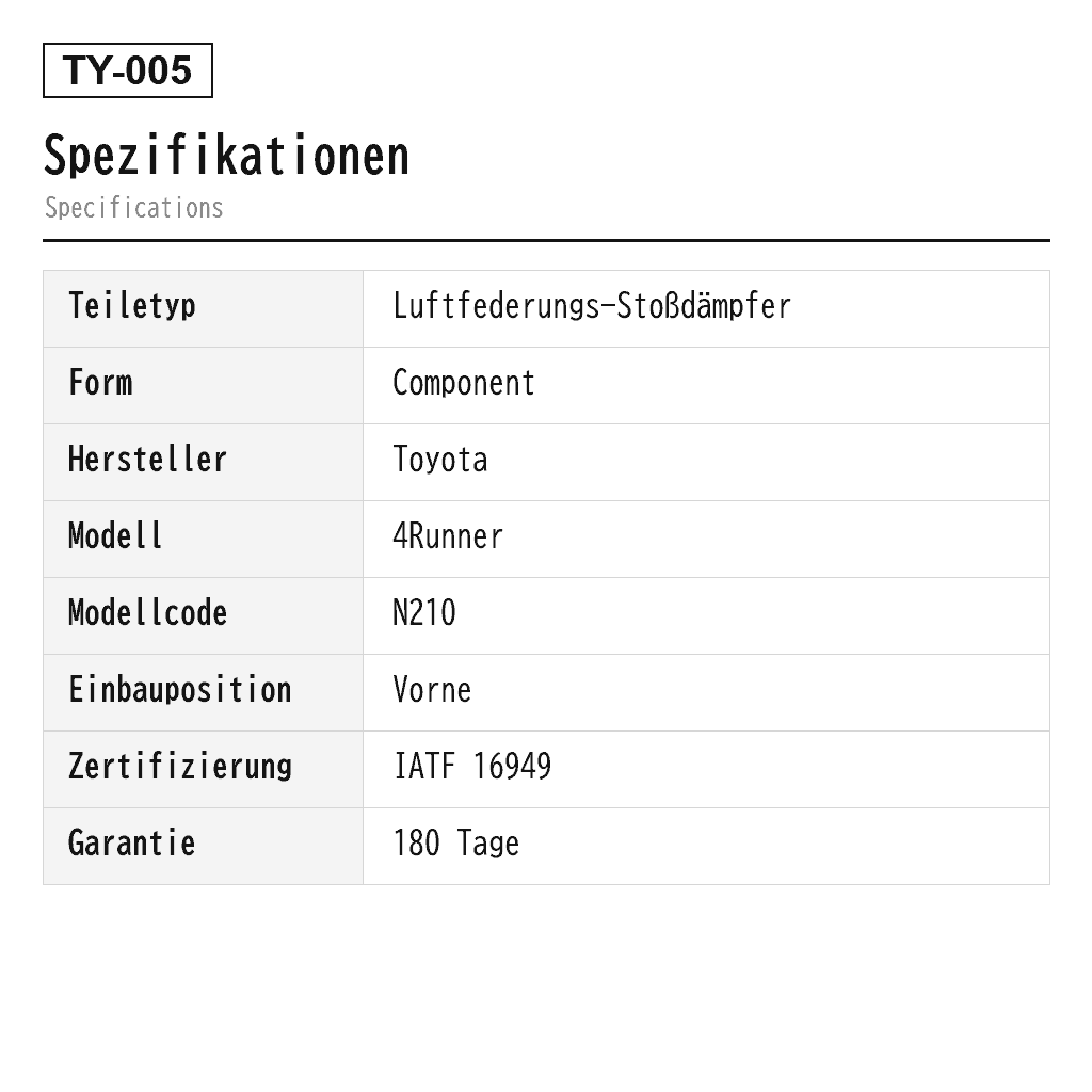 Toyota 4Runner FJ Cruiser Vorne Luftfederungs-Stoßdämpfer (1345566L, 1345566R, 171371L, 171371R, 181371L, 181371R, 3345566L, 3345566R, 4851009F40, 4851009L80, 4851009L81) 2
