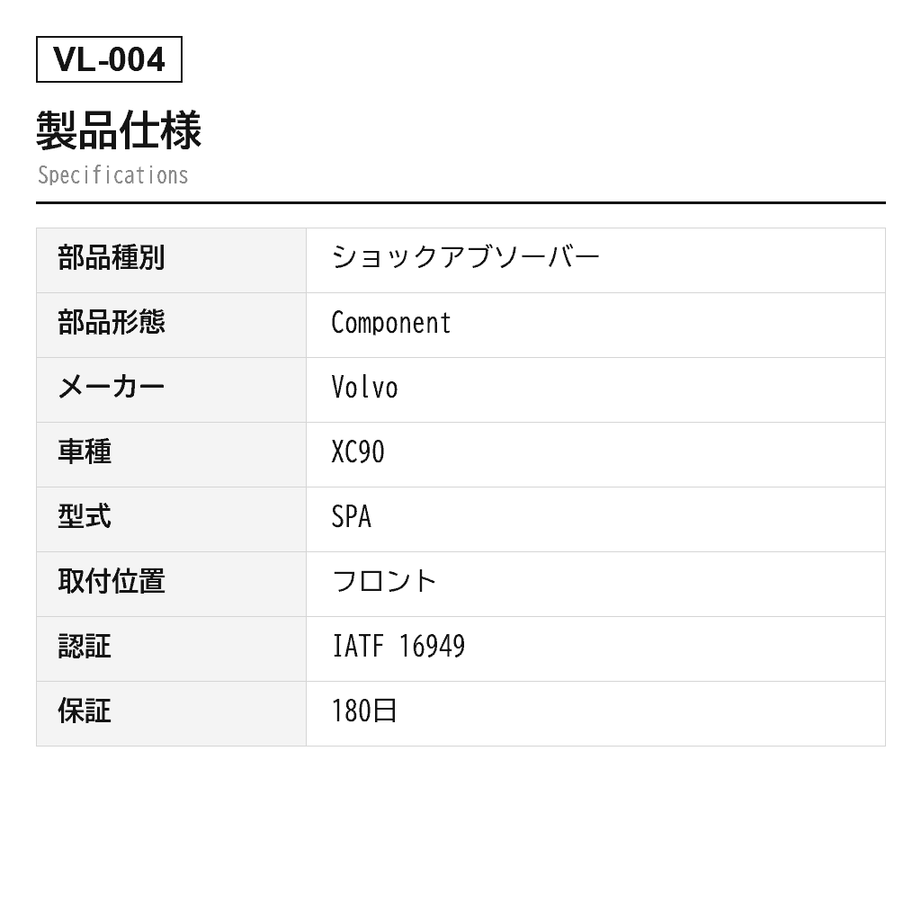 Volvo（ボルボ） XC90 II 2014-2022 フロントエアサスペンションショックアブソーバー（31476797, 31476798） 2