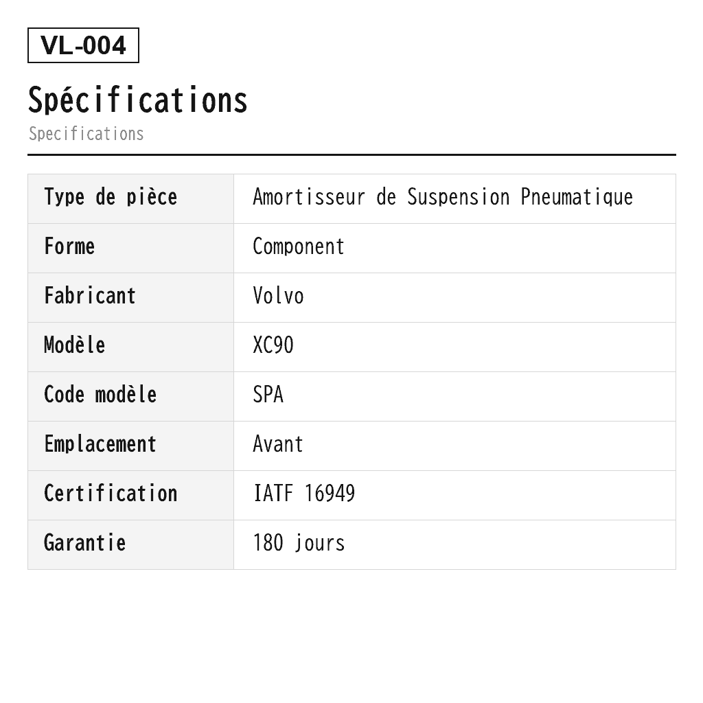 Volvo XC90 II 2014-2022 Avant Amortisseur de Suspension Pneumatique (31476797, 31476798) 2