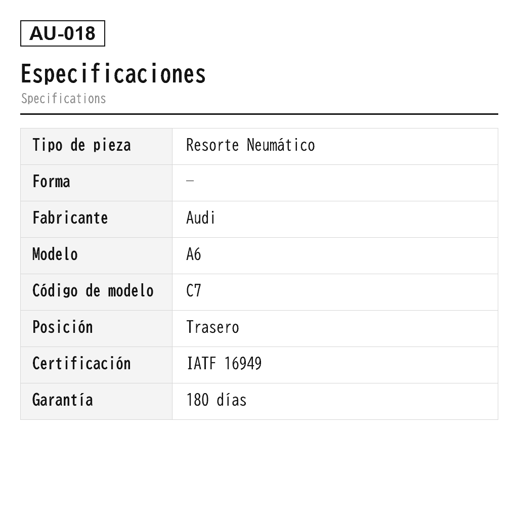 Audi A6 A7 C7/4G 2011-2018 Trasero Resorte Neumático (4G0616001, 4G0616001K, 4G0616001Q, 4G0616001R, 4G0616001S, 4G0616001T, 4G0616002, 4G0616002K, 4G0616002Q, 4G0616002R, 4G0616002S, 4G0616002T) 2