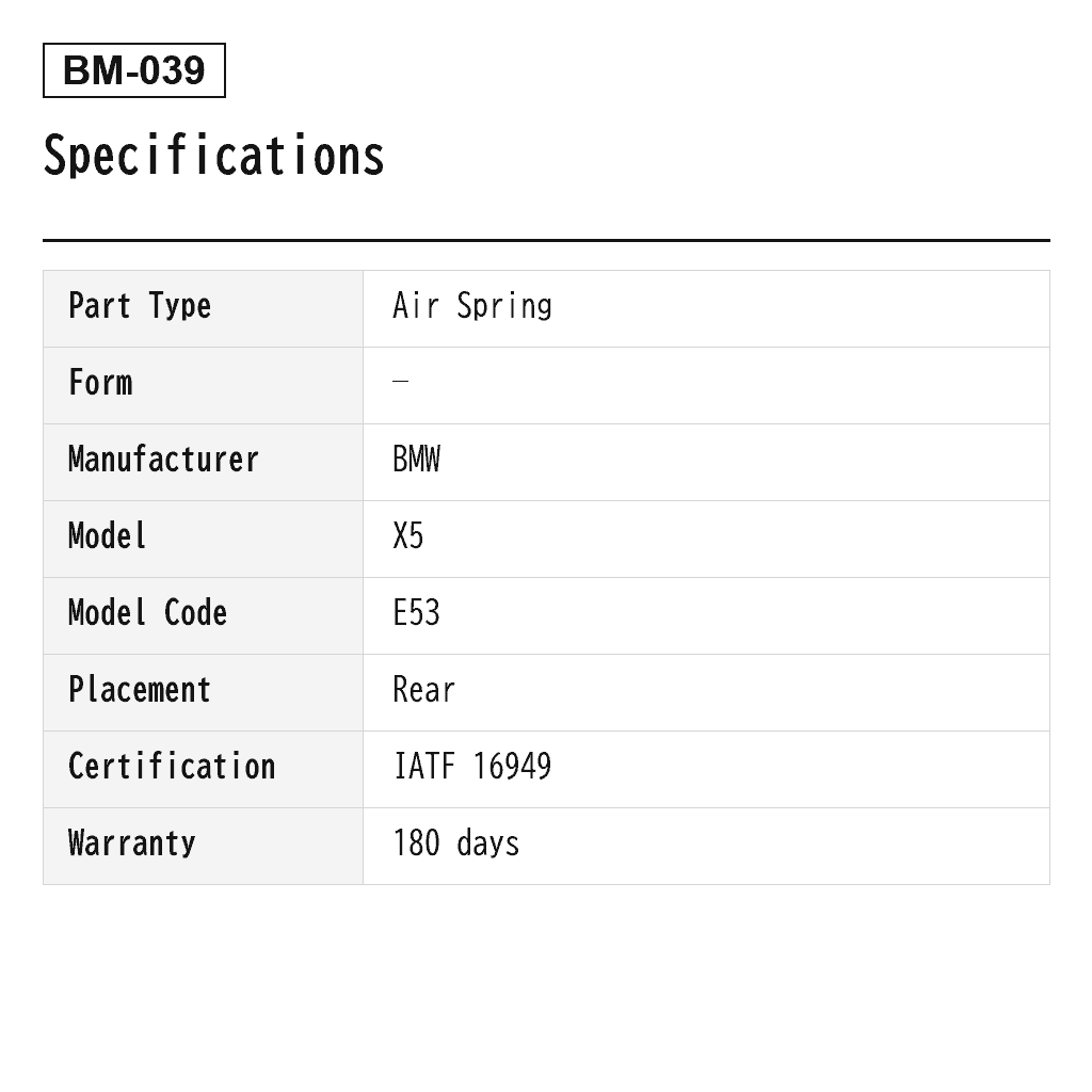 BMW X5 E53 2000-2006 Rear Air Spring (37121095579, 37121095580, 37126750355, 37126750356) 2