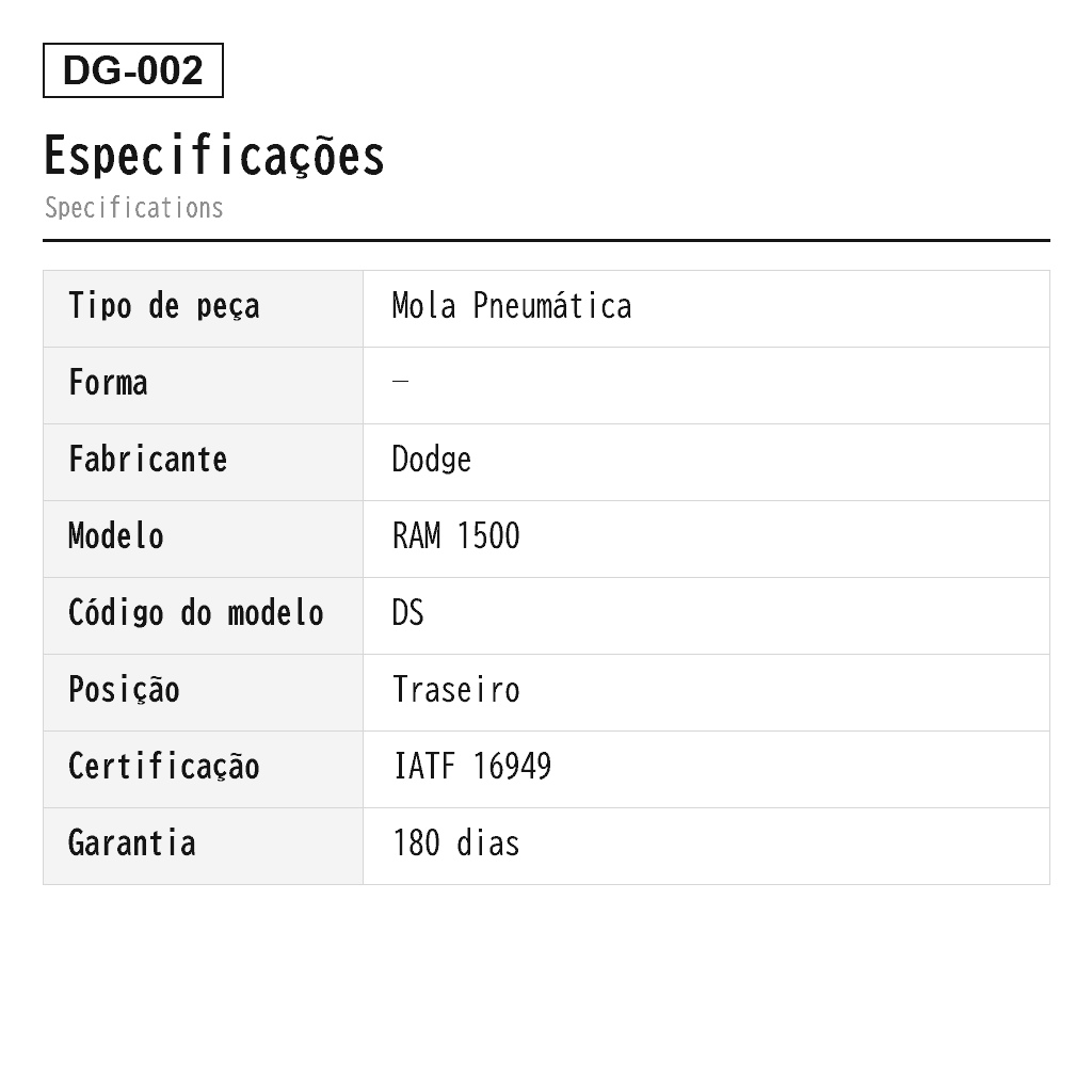 Dodge RAM 1500 DS 2013-2020 Traseiro Mola Pneumática (04877136AA, 04877136AB, 4877136AA, 4877136AB, 68069813AA, 68248948AA, 68260938AA, AS-7063) 2