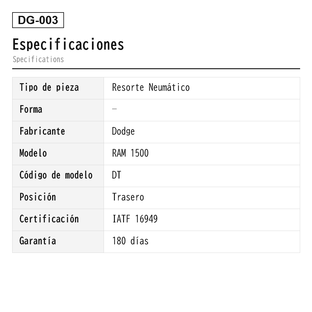 Dodge RAM 1500 DT 2019-2025 Trasero Resorte Neumático (68260938AA, 68260938AB, 68340155AA, 68340155AB) 2