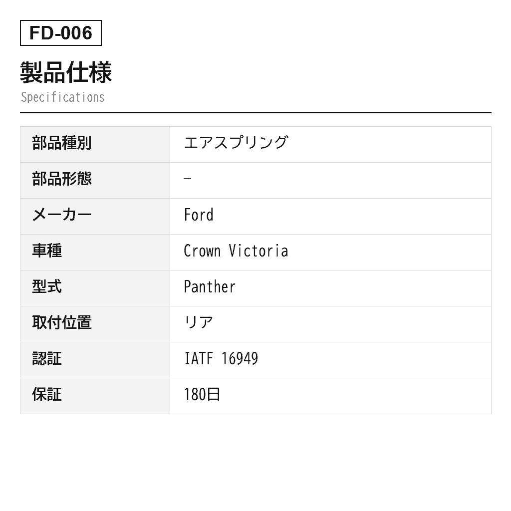 Ford（フォード） Crown Victoria 1990-2011 リアエアスプリング（3U2Z-5580-AA, 3U2Z-5580-BA, 3U2Z-5580-PA, 6W1Z-5560-AA, A-2105, A-2220, F8MZ5560AA, F8VZ5560AA, 517-00115, 517-00621, 517-00680, 517-00862） 2
