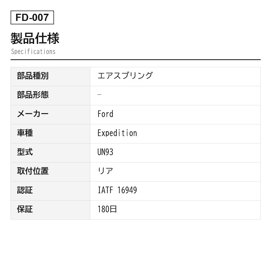 Ford（フォード） Expedition 1997-2002 リアエアスプリング（3U2Z5580KA, 949-252, A-2148, AS-7001） 2