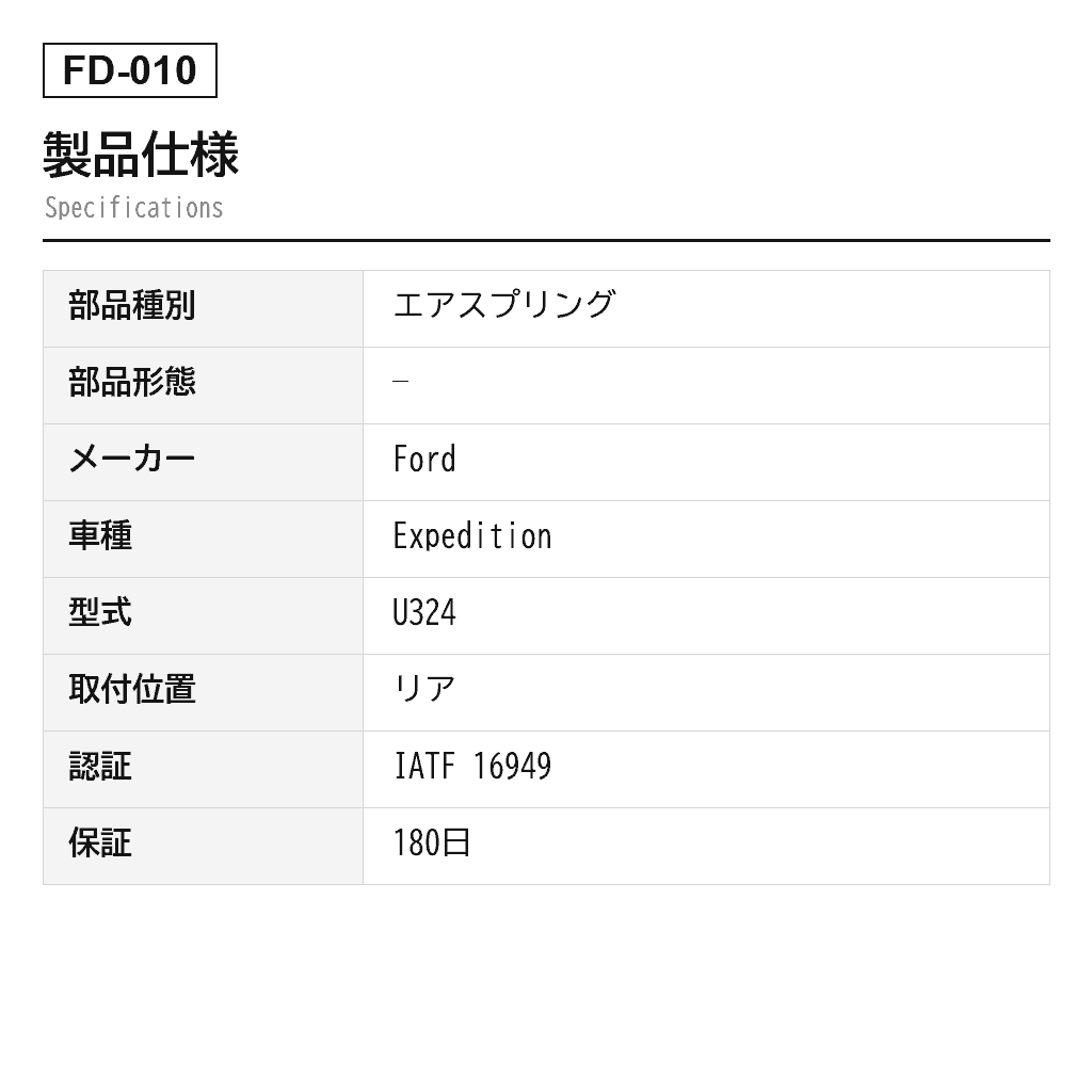 Ford（フォード） Expedition 2007-2013 リアエアスプリング（7L1Z5A891B, 8L1Z5A891B） 2