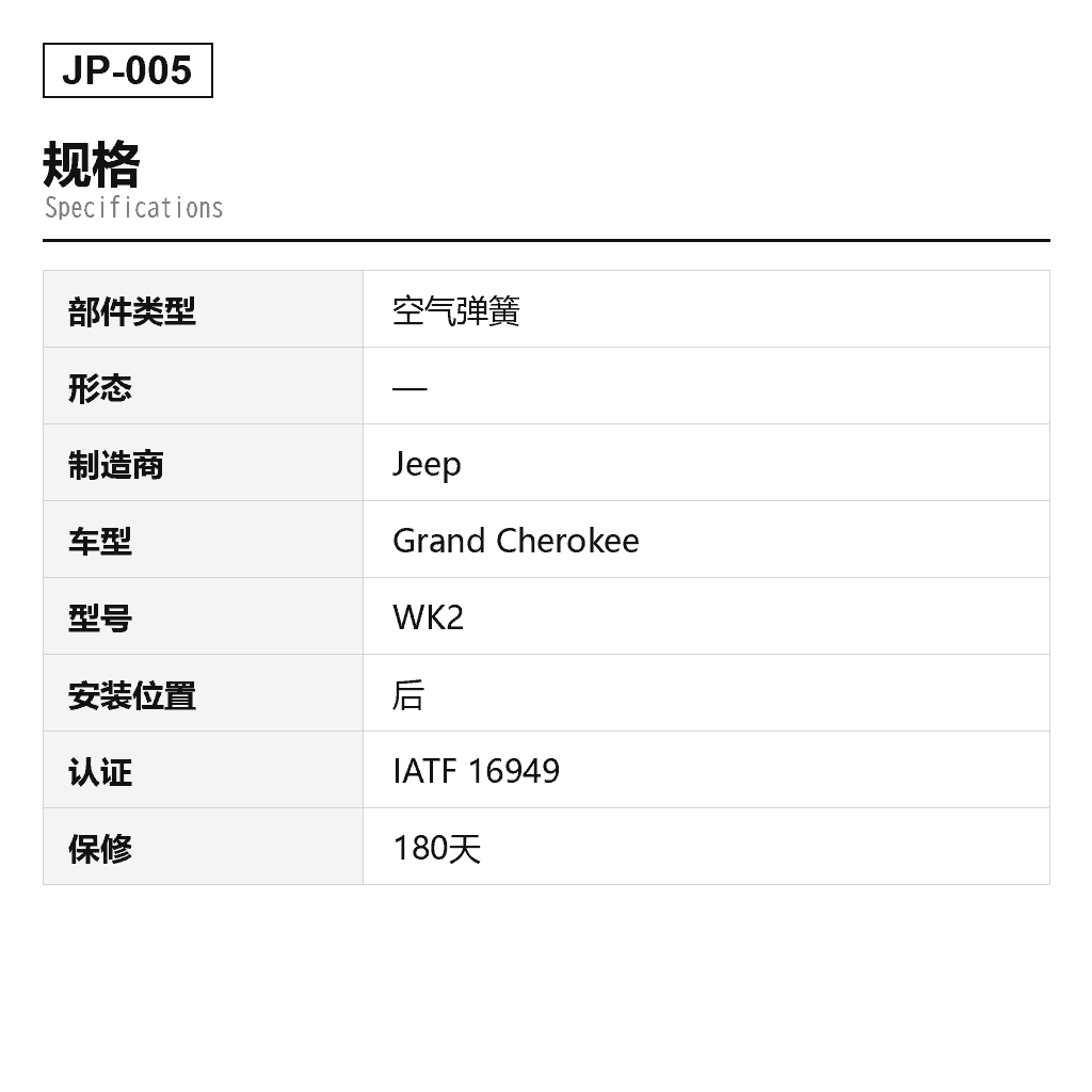Jeep Grand Cherokee WK2 2011-2023 后 空气弹簧（68029911AB, 68029912AC, 68029912AD, 68029912AE, 68029912AF） 2