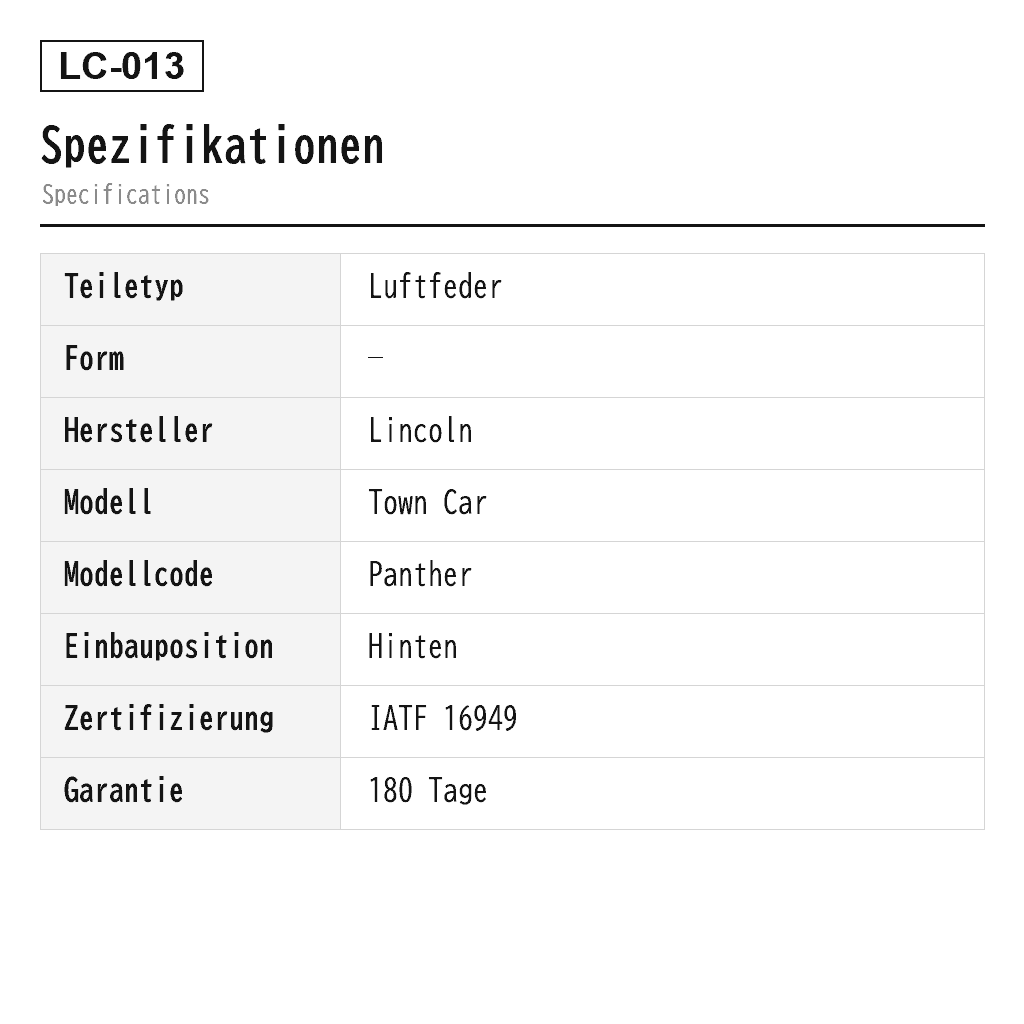 Lincoln Town Car Hinten Luftfeder (3U2Z-5580-AA, 3U2Z-5580-BA, 3U2Z-5580-PA, 6W1Z-5560-AA, 517-00115, 517-00621, 517-00680, 517-00862) 2