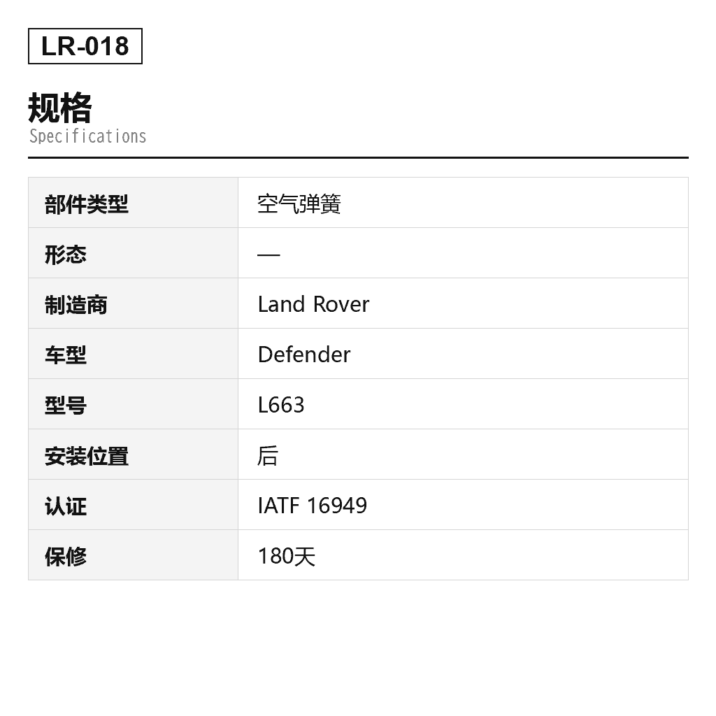 Land Rover Defender 110 2020-2024 后 空气弹簧（LR132965） 2