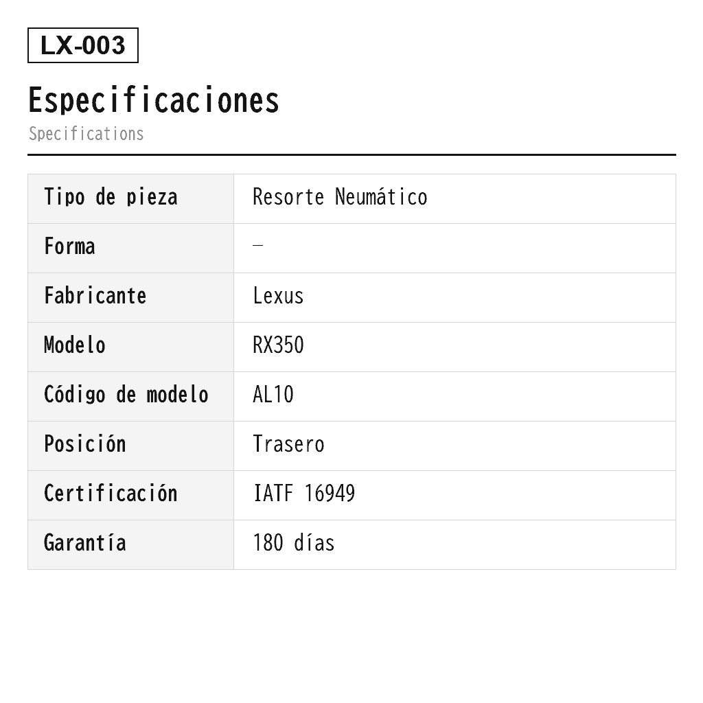 Lexus RX270 RX350 RX450h AL10 2009-2015 Trasero Resorte Neumático (48080-48090, 48090-48090) 2