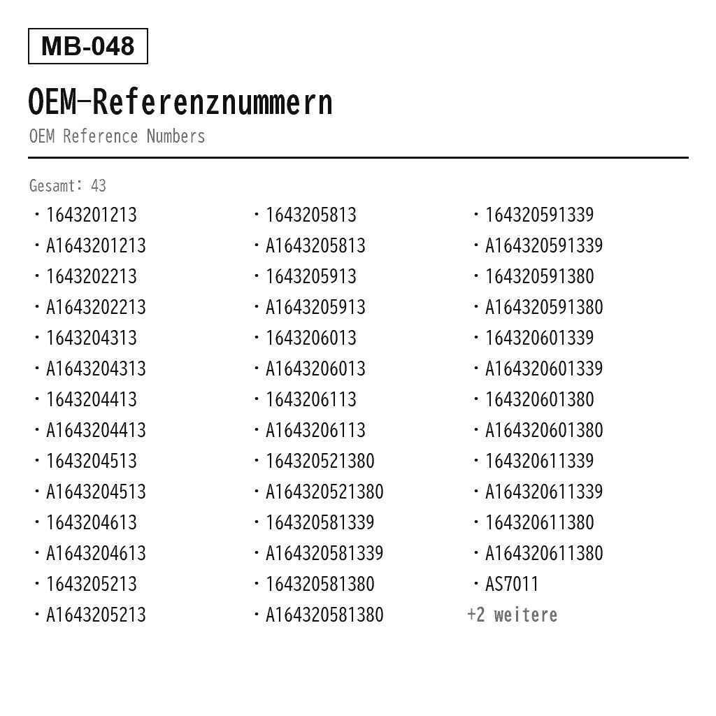 Mercedes Benz GL-Class X164 M-Class W164 2007-2012 Vorne Luftfeder (1643201213, 1643202213, 1643204313, 1643204413, 1643204513, 1643204613, 1643205213, 1643205813, 1643205913, 1643206013, 1643206113, 164320521380, 164320581339, 164320581380, 164320591339, 164320591380, 164320601339, 164320601380, 164320611339, 164320611380, AS-7011) 3