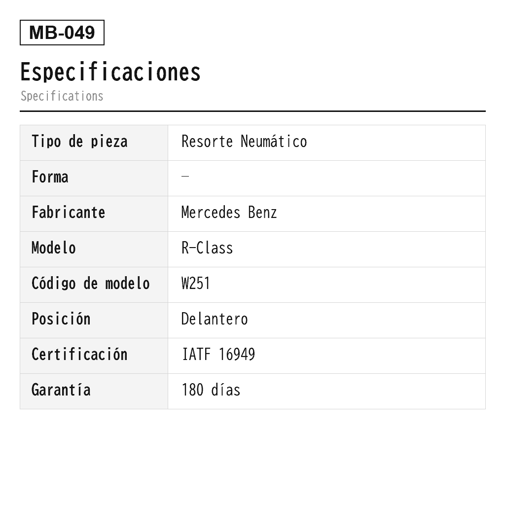 Mercedes Benz R-Class W251 2006-2013 Delantero Resorte Neumático (2513201613, 2513203013, 2513203113, 2513205613, 2513205713, 251320301380, 251320311380, 251320561360, 251320561380, 251320561388, 251320571360, 251320571380, 251320571388, A2513201613, A2513203013, A2513203113, A2513205613, A2513205713, A251320301380, A251320311380, A251320561360, A251320561380, A251320561388, A251320571360, A251320571380, A251320571388, A2587) 2