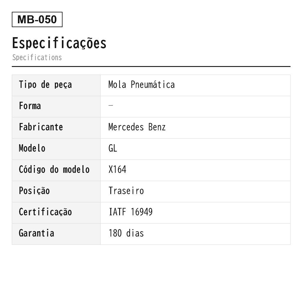 Mercedes Benz GL-Class X164 M-Class W164 2006-2012 Traseiro Mola Pneumática (164-320-07-25, 164-320-09-25, 164-320-10-25, 1643200225, 1643200425, 1643200625, 1643200825, 166-320-03-25, 166-320-06-25, 2923200525, A1643200225, A1643200325, A1643200425, A1643200625, A1643200725, A1643200825, A1643200925, A1643201025, A1643206013, A1663200325) 2