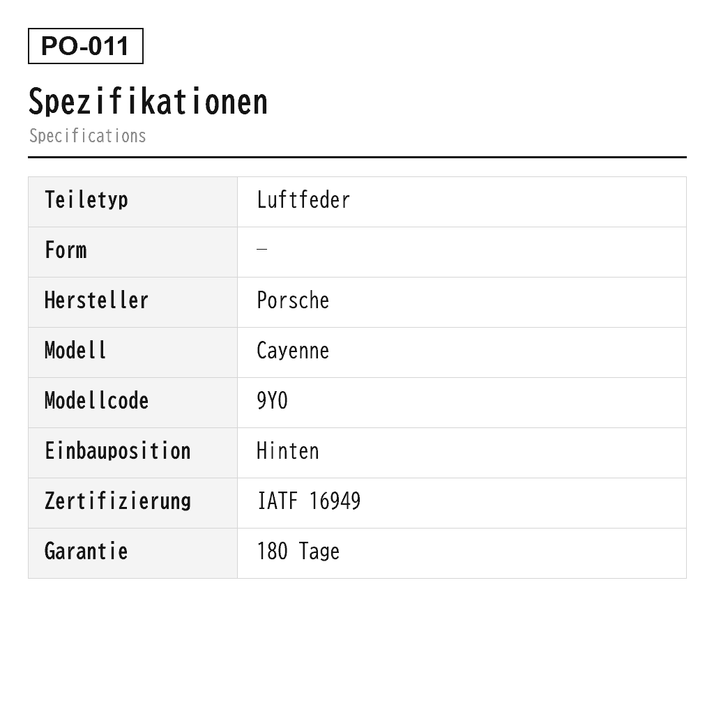 Porsche Cayenne E3 9Y0 2017-2024 Hinten Luftfeder (9Y0-616-001, 9Y0-616-001-B, 9Y0-616-001-C, 9Y0-616-002, 9Y0-616-002-B, 9Y0-616-002-C) 2