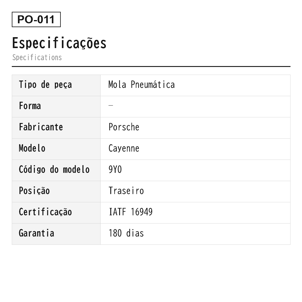 Porsche Cayenne E3 9Y0 2017-2024 Traseiro Mola Pneumática (9Y0-616-001, 9Y0-616-001-B, 9Y0-616-001-C, 9Y0-616-002, 9Y0-616-002-B, 9Y0-616-002-C) 2