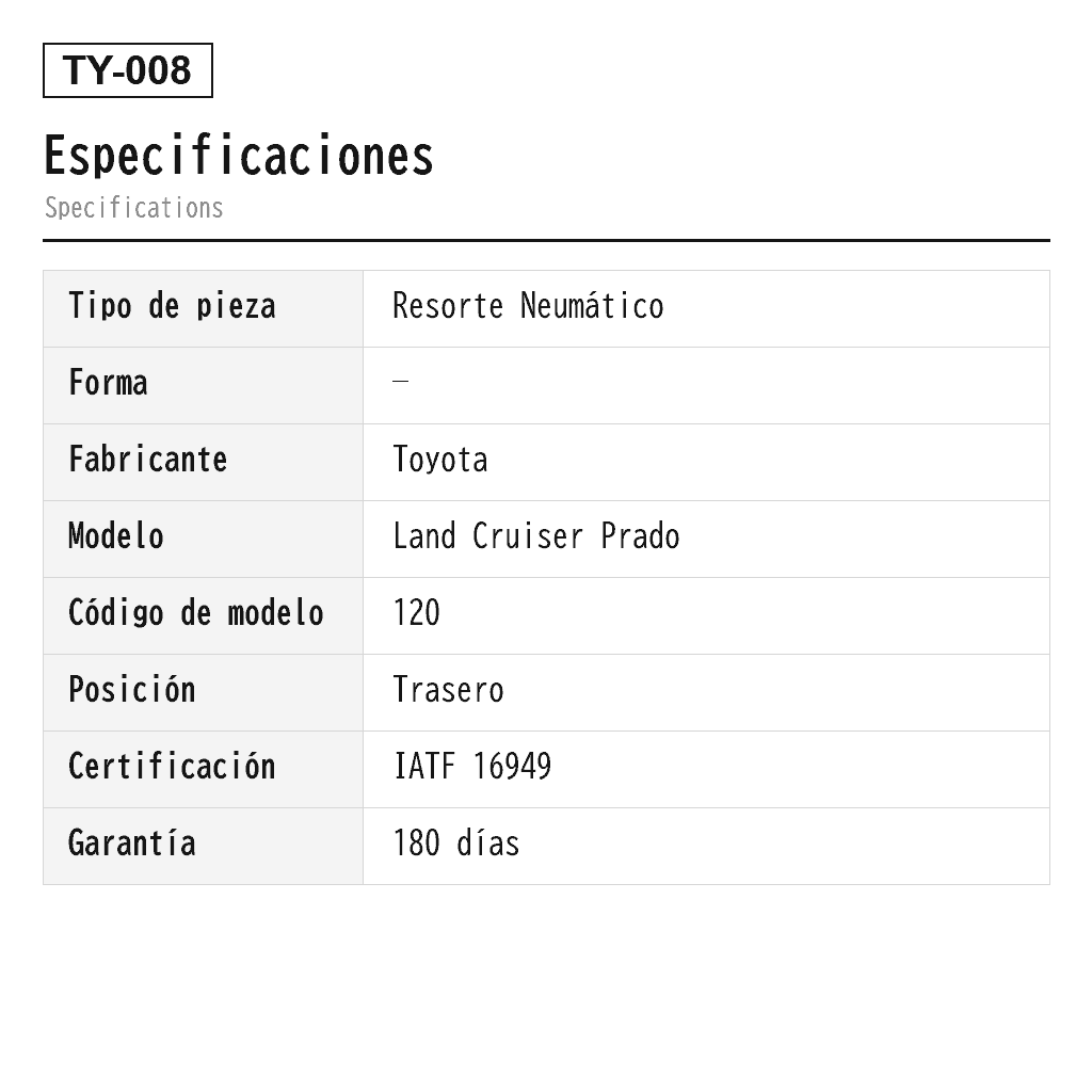 Toyota Land Cruiser Prado 120 2003-2009 Trasero Resorte Neumático (48080-35011, 48090-35010, 48090-35011, 48090-35020, 4808035010, 4808035020) 2