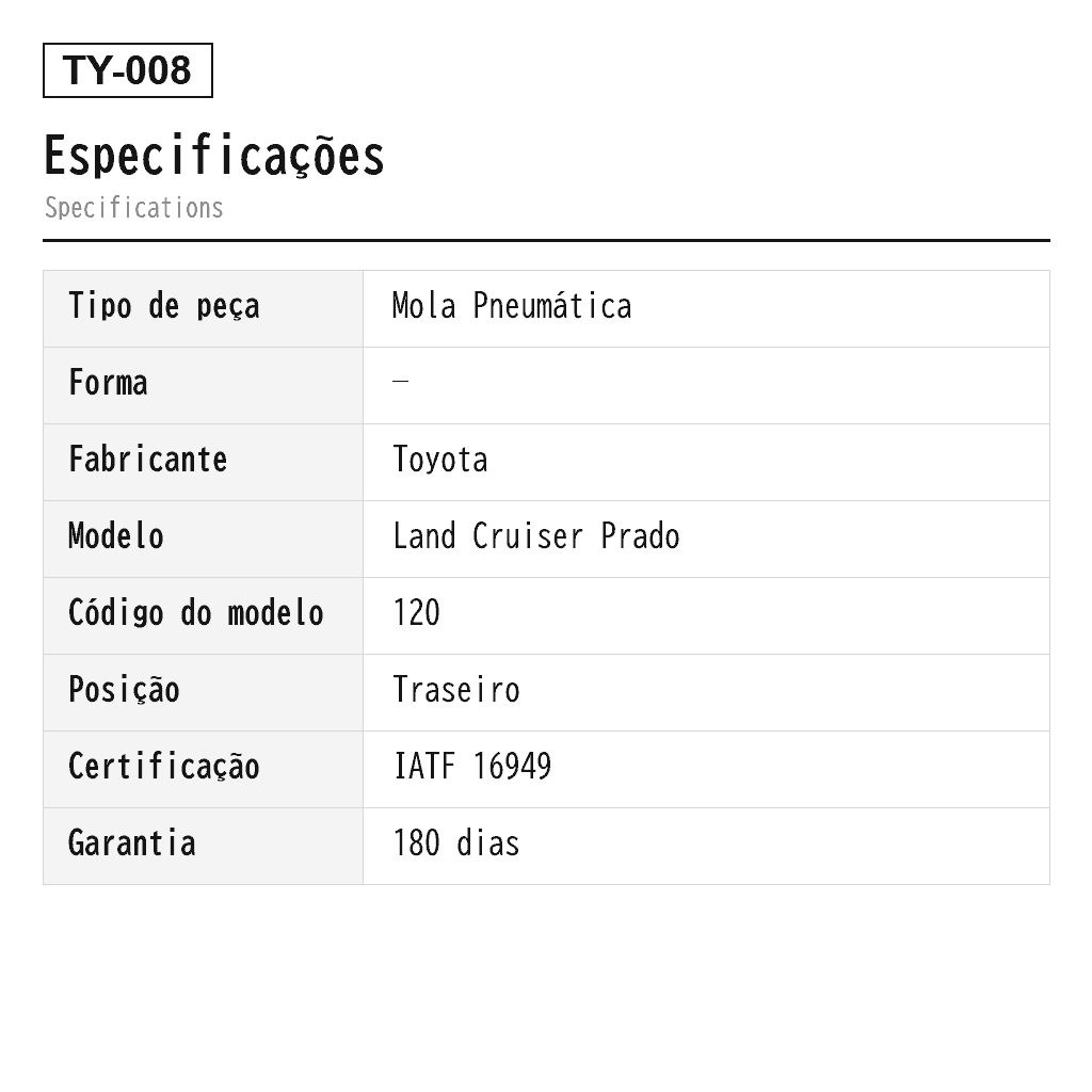 Toyota Land Cruiser Prado 120 2003-2009 Traseiro Mola Pneumática (48080-35011, 48090-35010, 48090-35011, 48090-35020, 4808035010, 4808035020) 2