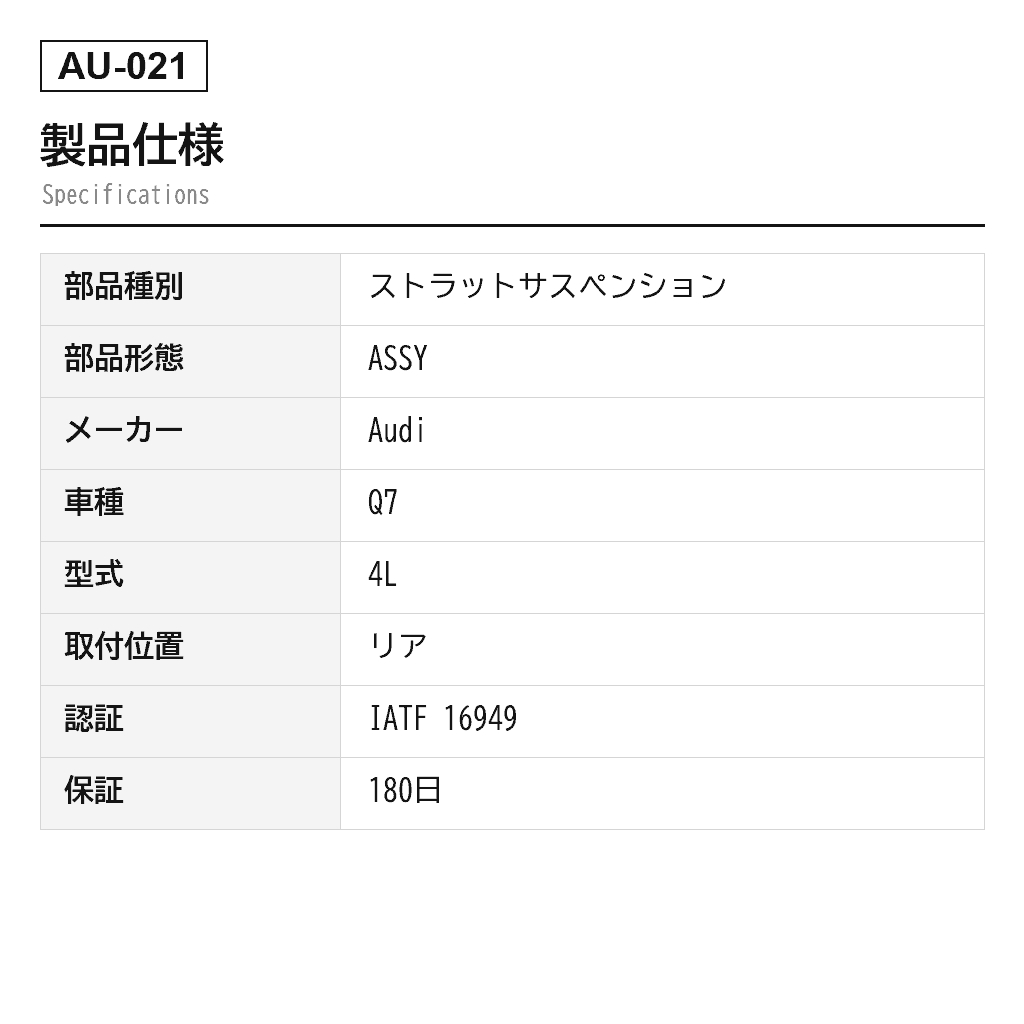 Audi（アウディ） Q7 4L 2003-2018 リアエアサスペンションストラット（4L0616019, 4L0616020, 7L0616019, 7L0616020, 7L6616019, 7L6616019D, 7L6616019E, 7L6616020, 7L6616020D, 7L6616020E, 7L6616503B, 7L8616001, 7L8616002, 7L8616019, 7L8616019A, 7L8616019C, 7L8616019F, 7L8616019G, 7L8616020, 7L8616020A, 7L8616020C, 7L8616020F, 7L8616020G, 7L8616503B, 95533303443, 95533305170, 95535802001, 95535850300, 95535850321, 95535850330, 95535850331, 95535850332） 2