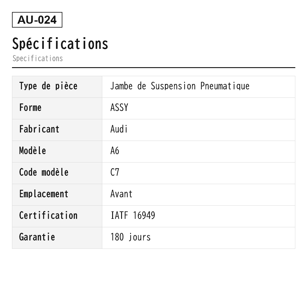 Audi A6 A7 C7/4G A8 D4/4H 2011-2018 Avant Jambe de Suspension Pneumatique (3Y5616039C, 3Y5616039K, 3Y5616039M, 3Y5616040C, 3Y5616040E, 3Y5616040F, 3Y5616040G, 3Y5616040J, 3Y5616040K, 3Y5616040M, 4G0616039AB, 4G0616039AD, 4G0616039AE, 4G0616039AK, 4G0616039AL, 4G0616039AP, 4G0616039G, 4G0616039L, 4G0616039M, 4G0616039N, 4G0616039Q, 4G0616039T, 4G0616040AB, 4G0616040AD, 4G0616040AE, 4G0616040AK, 4G0616040AL, 4G0616040AP, 4G0616040G, 4G0616040L, 4G0616040M, 4G0616040N, 4G0616040Q, 4G0616040T, 4H0616039, 4H0616039AB, 4H0616039AD, 4H0616039AE, 4H0616039AF, 4H0616039AG, 4H0616039AK, 4H0616039AP, 4H0616039D, 4H0616039E, 4H0616039F, 4H0616039G, 4H0616039H, 4H0616039M, 4H0616039R, 4H0616039T, 4H0616040AB, 4H0616040AD, 4H0616040AE, 4H0616040AF, 4H0616040AG, 4H0616040AK, 4H0616040AP, 4H0616040D, 4H0616040E, 4H0616040F, 4H0616040G, 4H0616040H, 4H0616040M, 4H0616040P, 4H0616040R, 4H0616040T) 2