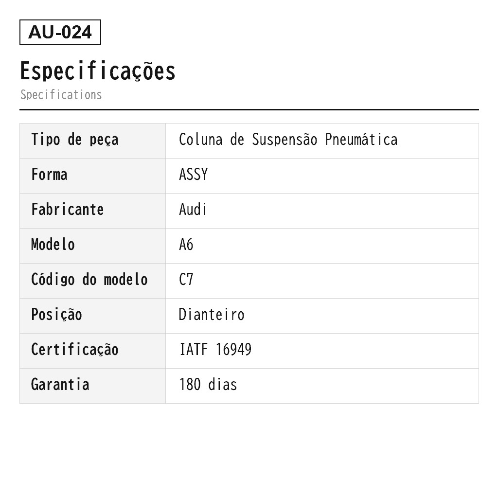 Audi A6 A7 C7/4G A8 D4/4H 2011-2018 Dianteiro Coluna de Suspensão Pneumática (3Y5616039C, 3Y5616039K, 3Y5616039M, 3Y5616040C, 3Y5616040E, 3Y5616040F, 3Y5616040G, 3Y5616040J, 3Y5616040K, 3Y5616040M, 4G0616039AB, 4G0616039AD, 4G0616039AE, 4G0616039AK, 4G0616039AL, 4G0616039AP, 4G0616039G, 4G0616039L, 4G0616039M, 4G0616039N, 4G0616039Q, 4G0616039T, 4G0616040AB, 4G0616040AD, 4G0616040AE, 4G0616040AK, 4G0616040AL, 4G0616040AP, 4G0616040G, 4G0616040L, 4G0616040M, 4G0616040N, 4G0616040Q, 4G0616040T, 4H0616039, 4H0616039AB, 4H0616039AD, 4H0616039AE, 4H0616039AF, 4H0616039AG, 4H0616039AK, 4H0616039AP, 4H0616039D, 4H0616039E, 4H0616039F, 4H0616039G, 4H0616039H, 4H0616039M, 4H0616039R, 4H0616039T, 4H0616040AB, 4H0616040AD, 4H0616040AE, 4H0616040AF, 4H0616040AG, 4H0616040AK, 4H0616040AP, 4H0616040D, 4H0616040E, 4H0616040F, 4H0616040G, 4H0616040H, 4H0616040M, 4H0616040P, 4H0616040R, 4H0616040T) 2