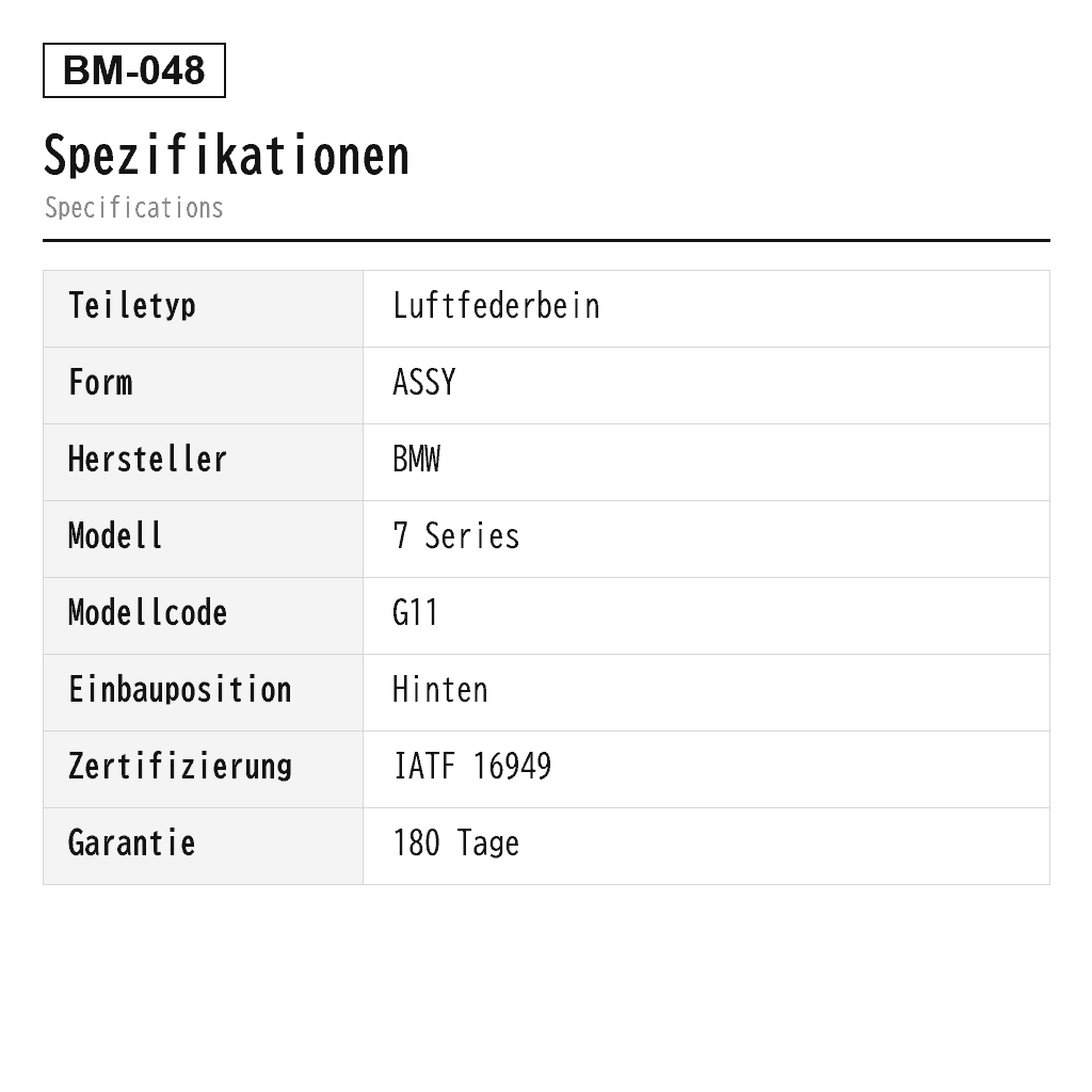 BMW 7 Series G11 G12 2015-2022 Hinten Luftfederbein (37106874593, 37106874594, 37107915953, 37107915954) 2