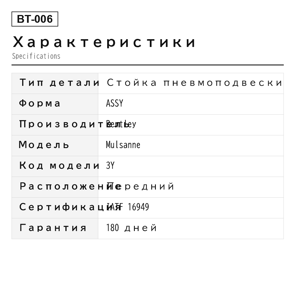 Bentley Mulsanne 2011-2020 Передний Стойка пневмоподвески (3Y5616039C, 3Y5616039K, 3Y5616039M, 3Y5616040C, 3Y5616040E, 3Y5616040F, 3Y5616040G, 3Y5616040J, 3Y5616040K, 3Y5616040M) 2