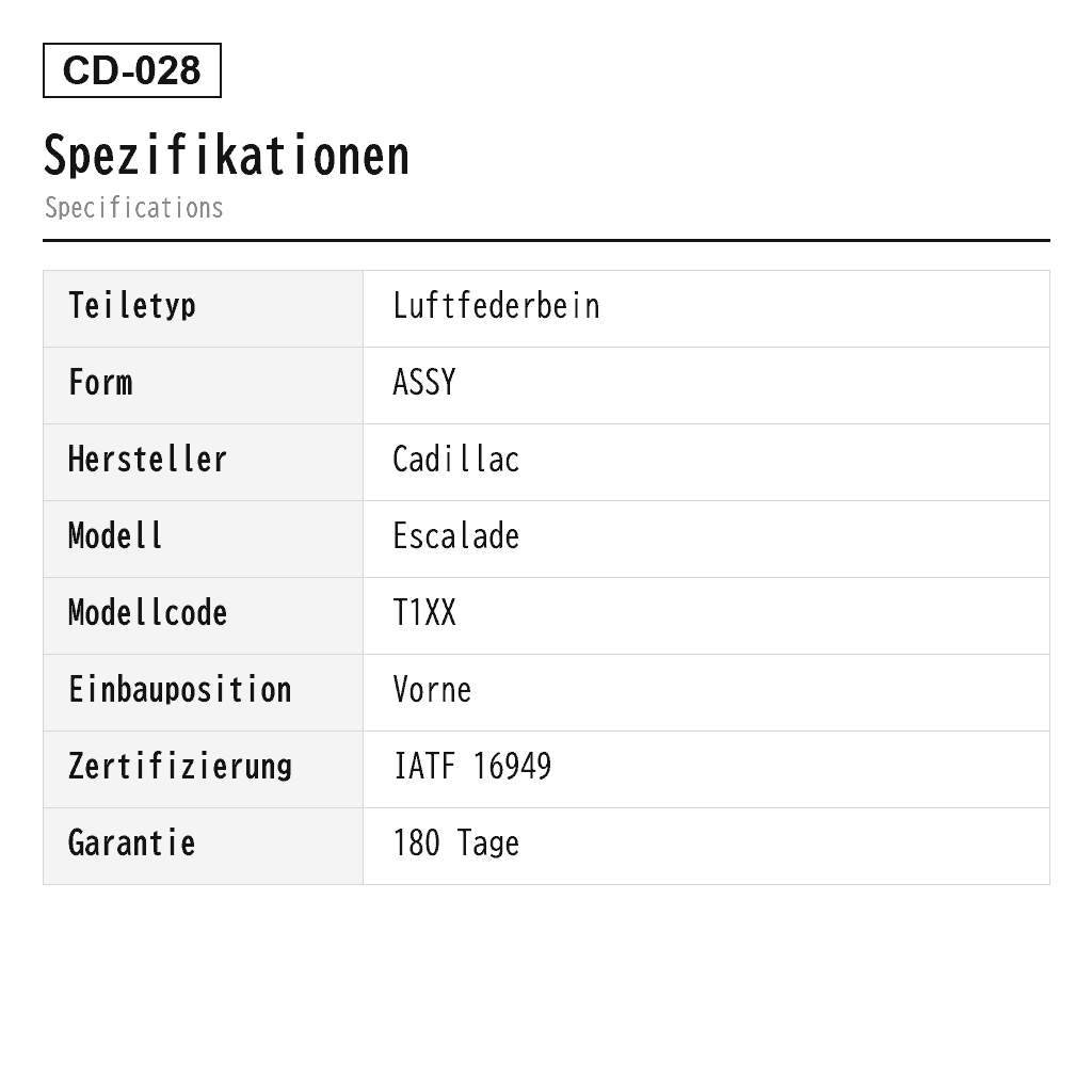 Cadillac Escalade 2021-2024 Vorne Luftfederbein (22358405, 23150192, 84741580, 85619249, 85619254) 2