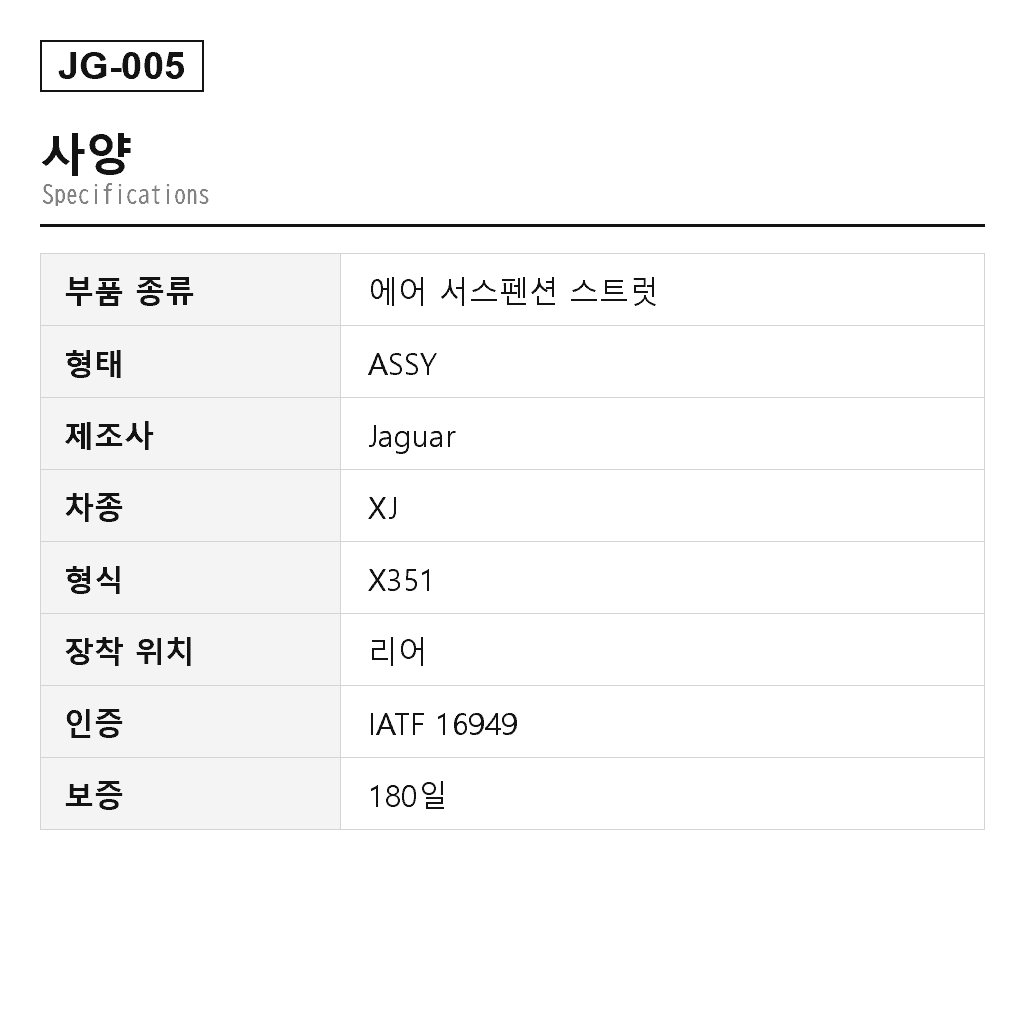 Jaguar XJ X351 2010-2019 리어 에어 서스펜션 스트럿（C2D11404, C2D11405, C2D18898, C2D19726, C2D23524, C2D27387, C2D31982, C2D33845, C2D33846, C2D33847, C2D33848, C2D35984, C2D36648） 2