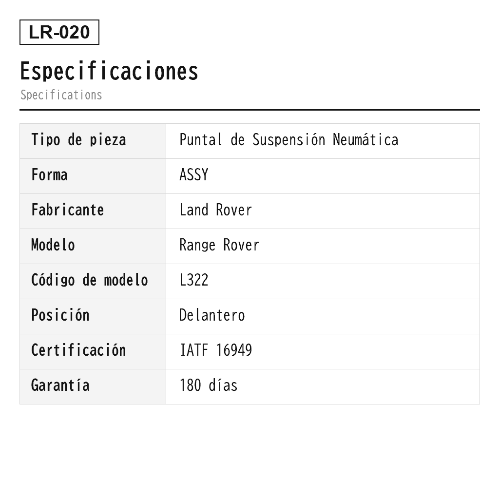 Land Rover Range Rover L322 2009-2012 Delantero Puntal de Suspensión Neumática (LR012859, LR012860, LR012885, LR012886, LR023743, LR023765, LR032560, LR032562, LR032567, LR032568) 2