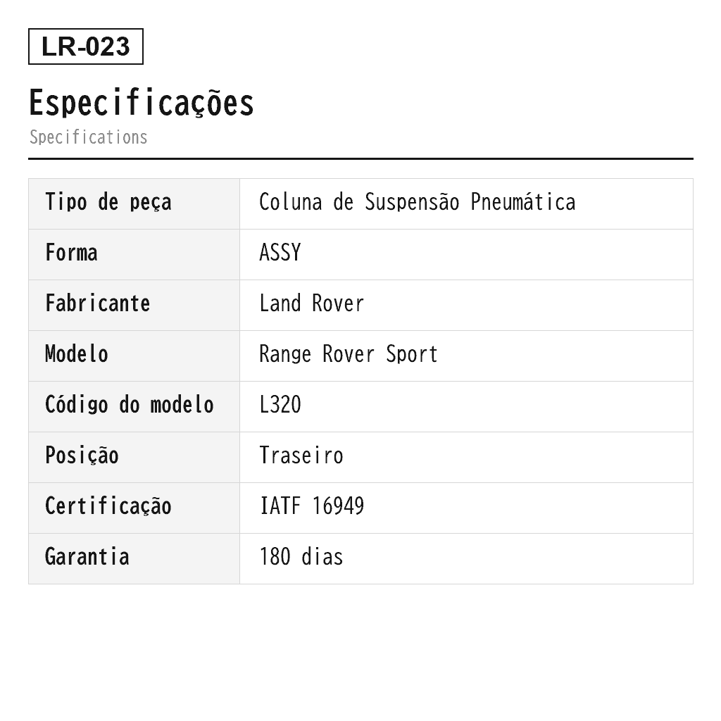 Land Rover Range Rover Sport Discovery 3/4 2010-2013 Traseiro Coluna de Suspensão Pneumática (AS-2762, LR011922, LR014066, LR014195, LR015018, LR015020, LR016404, LR016418, LR016419, LR032650, LR038096, RPD000306, RPD000308, RPD000309, RPD500046, RPD500184, RPD500433, RPD500434, RPD500880, RPD501020, RPD501030, RPD501040, RPD501090, RPD501100, RPD501110, RPD501120) 2