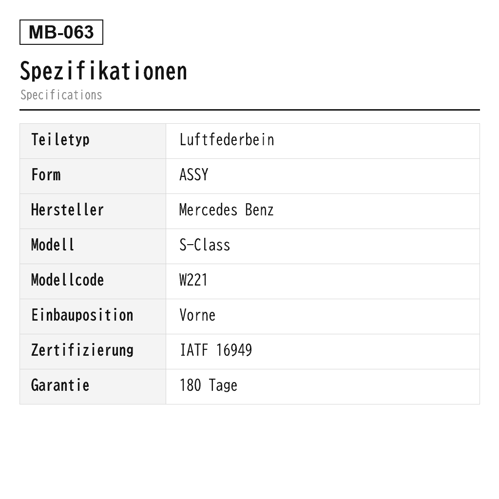 Mercedes Benz S-Class W221 4MATIC 2005-2015 Vorne Luftfederbein (221-320-04-38, 221-320-17-38, 221-320-53-13, 2213200138, 2213200238, 2213200338, 2213200538, 2213201838, 2213203213, 2213204913, 2213205413, 2213209313, 221320043880, 221320053860, 221320053880, 221320053888, 221320173880, 221320183860, A2213200138, A2213200238, A2213200338, A2213200438, A2213200538, A2213201738, A2213201838, A2213203113, A2213203213, A2213205313, A2213205413, A221320043880, A221320173880) 2