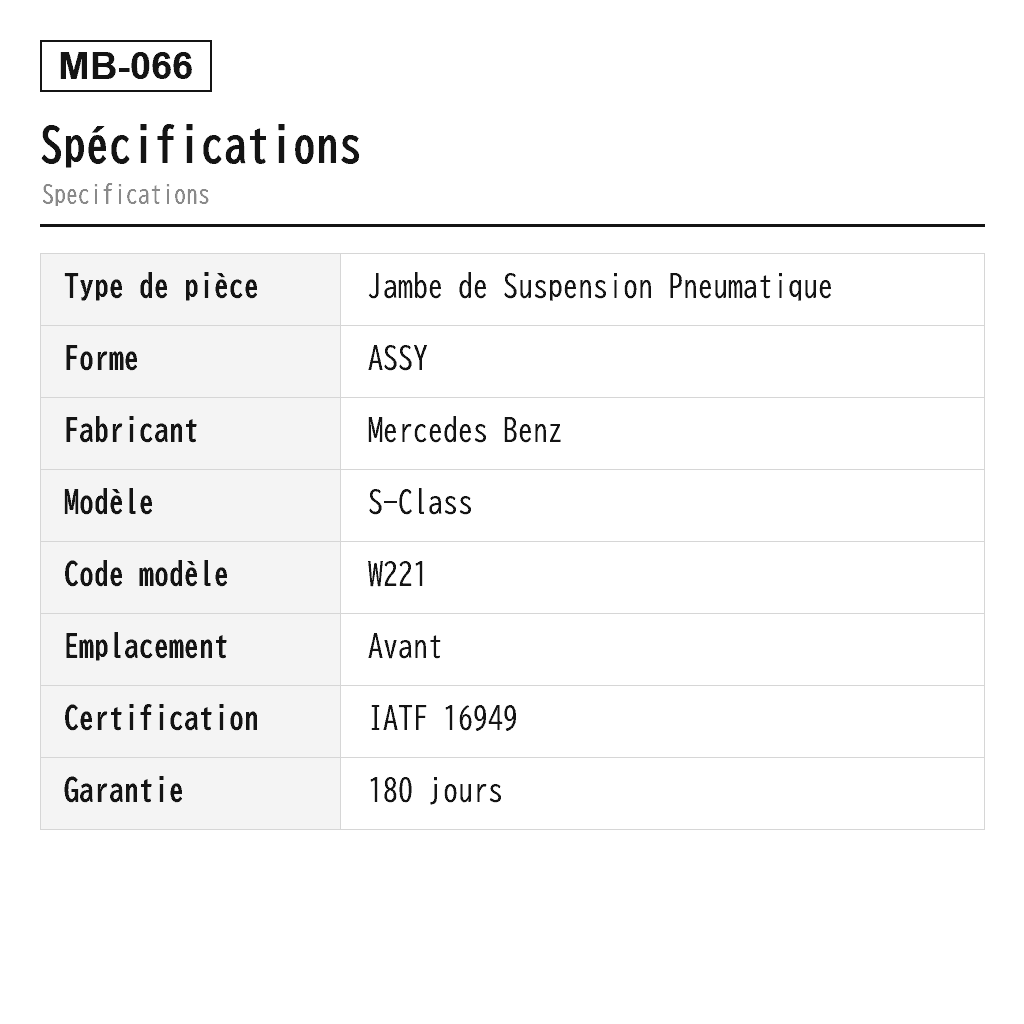 Mercedes Benz S-Class W221 2005-2015 Avant Jambe de Suspension Pneumatique (221-320-49-13, 221-320-93-13, 2213200038, 2213200338, 2213200538, 2213201838, 2213203213, 2213205413, 2213209413, A2213200038, A2213200338, A2213200538, A2213201838, A2213203213, A2213204913, A2213205113, A2213205213, A2213205413, A2213207313, A2213207413, A2213209313, A2213209413, A2213209713, A2213209813, A2213209913, A221320491360, A221320491380, A221320491388, A221320511360, A221320511380, A221320511388, A221320731360, A221320731380, A221320731388, A221320931360, A221320931380, A221320931388) 2